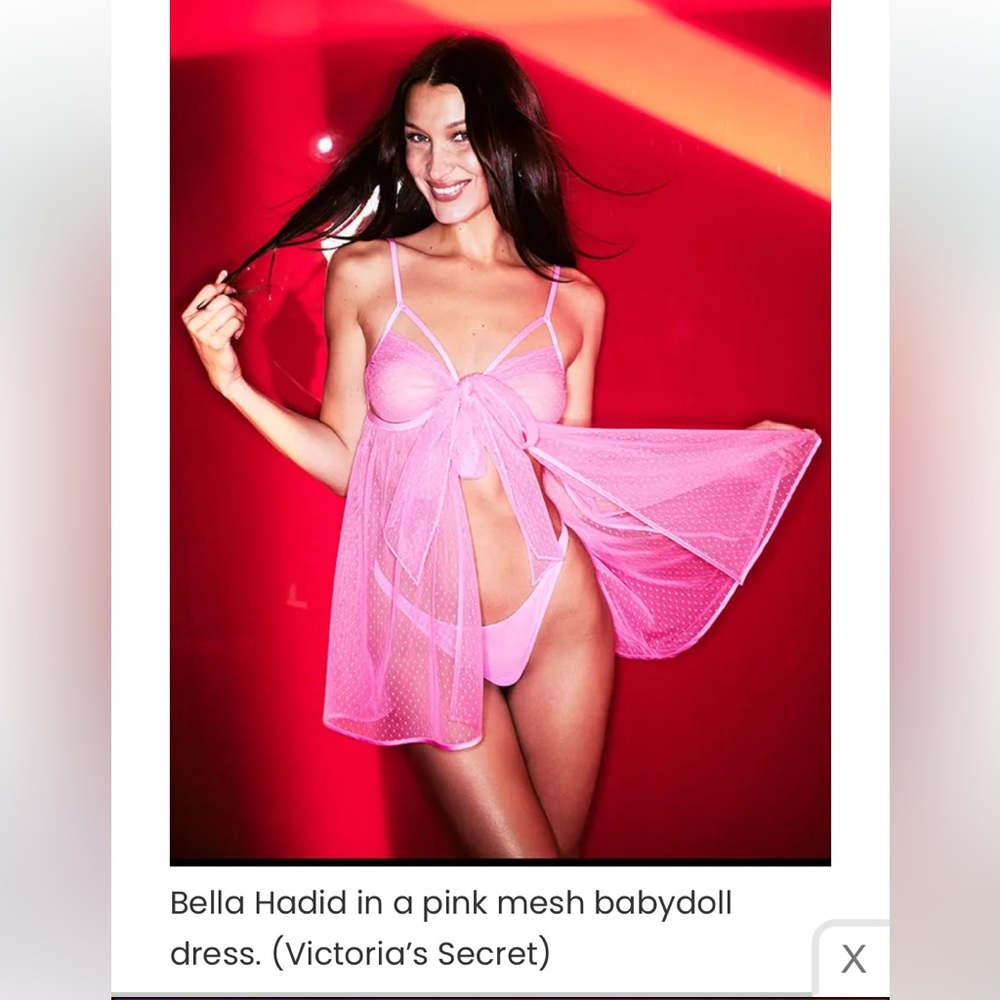 Victoria’s Secret Babydoll Nightie Size M Pink Boob Cutouts Bow Tie Bella Hadid